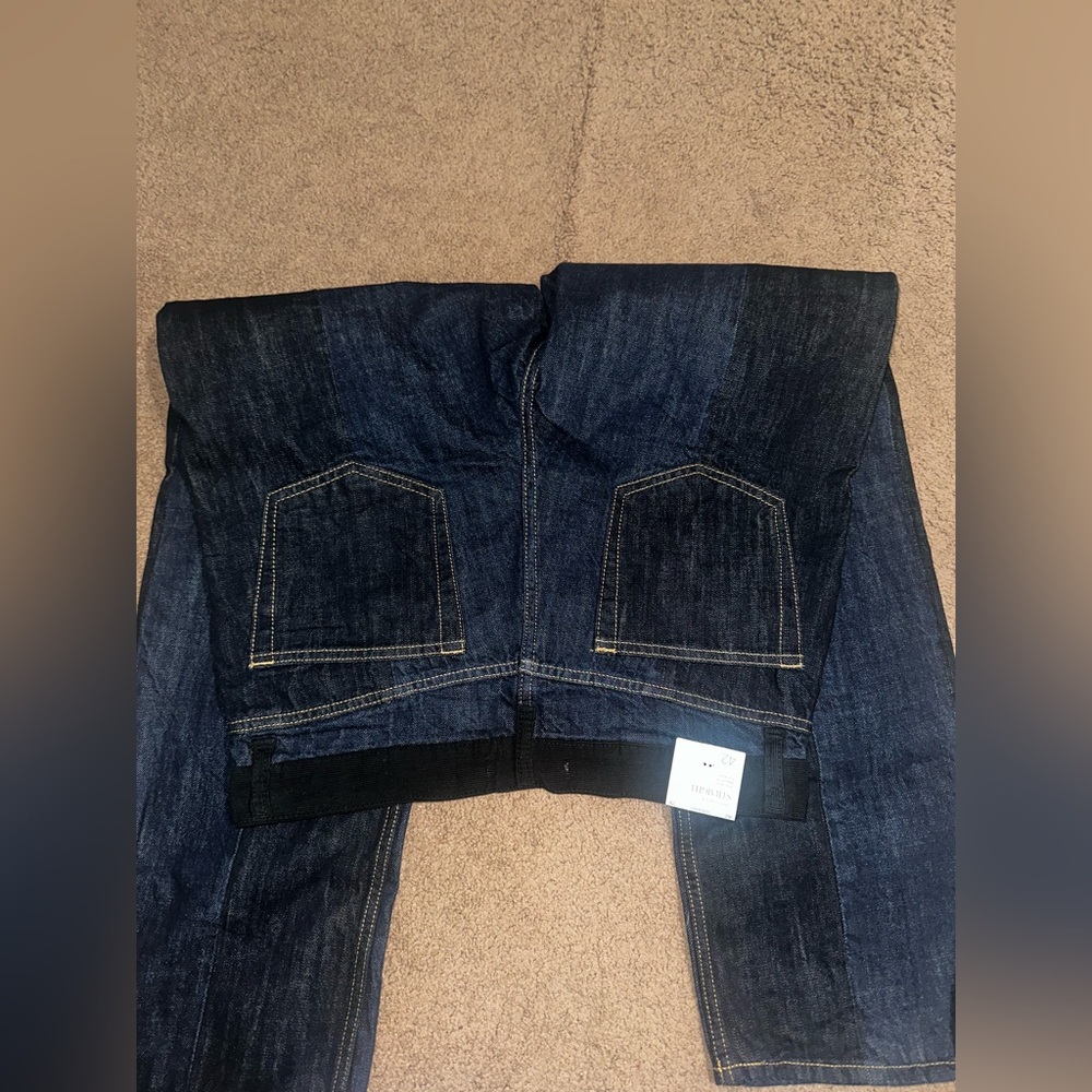 Mango two toned dark blue indigo denim straight leg jeans 100% cotton - Picture 6 of 8
